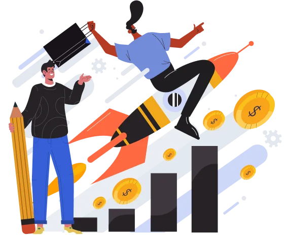 Frame homme sur fusée vers un financement de formation